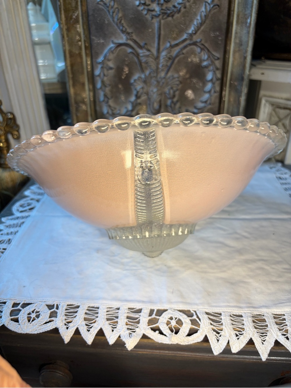 Pink glass vintage 1930-1940 art deco ceiling light cover - Picture 5 of 10